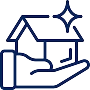 Hand holding house with energy-efficient features and sustainability symbols for eco-friendly real estate
